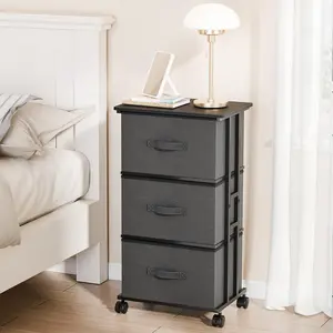 3 Drawer Dresser with Wheels, Rolling Nightstand for Bedroom, Fabric Storage Cabinet with Removable Bins, Small Bedside Table Organizer in Black/White/Grey/Rust Brown