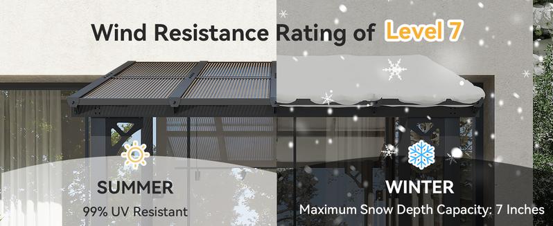 Aoxun 8’x10’ Gazebo Wall Mounted Pergola for Outdoor Patio, Decks, Backyard - Heavy Duty Awnings, Black, Clearance