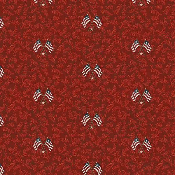 Fabric Benartex Red Flags and Leaves American Valor by the Quarter Yard 16878-10