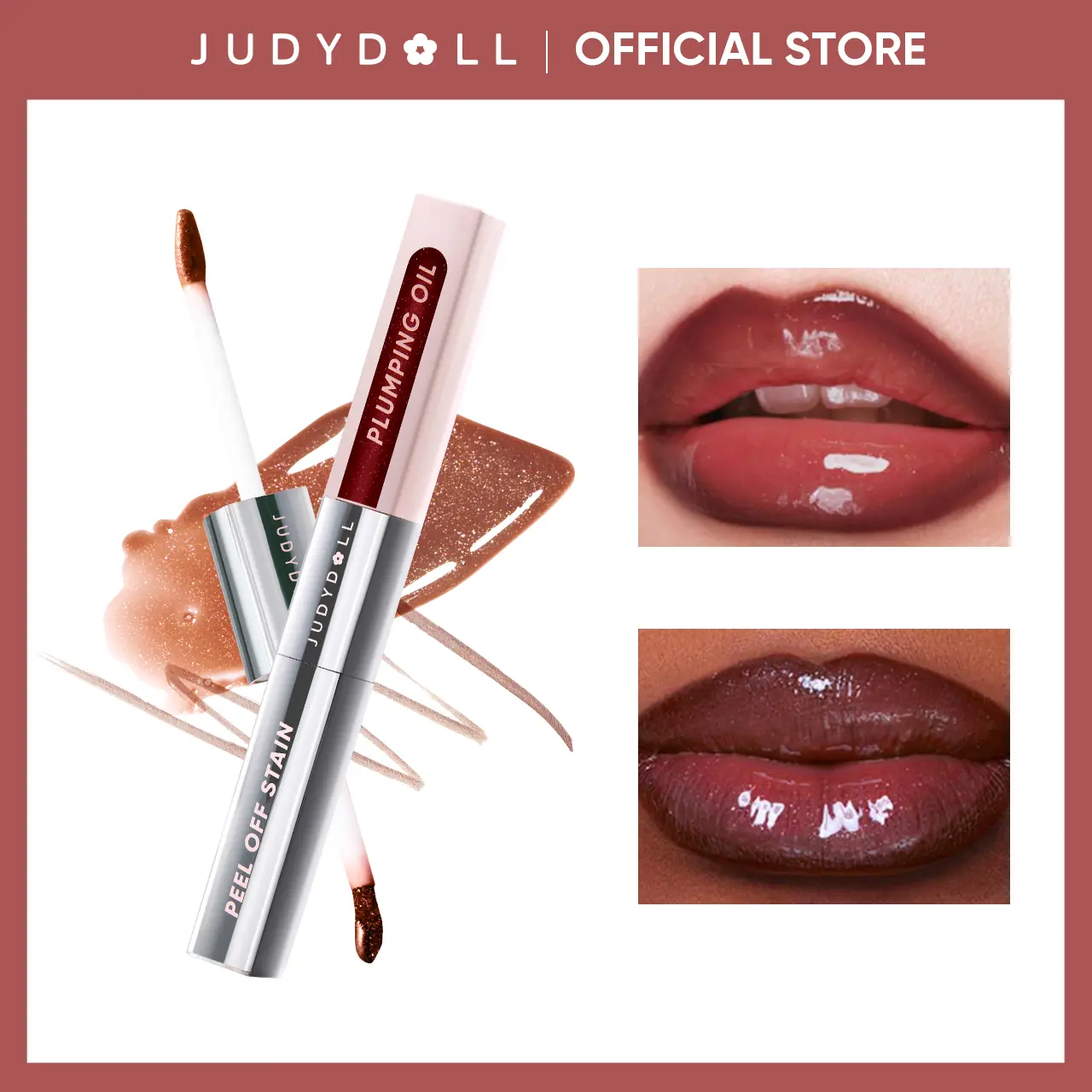 JUDYDOLL Peel Off Stain and Plumping Oil Duo, Glossy, Blur, Peel-Off Lip Liner Stain, 2 in 1 Combo, 2 in 1 Lip Gloss & Lip Liner, Plumper, All Day & Night Lipliner, Lip Stain, Smudge-Proof, Hydrating, Refresh Look, Makeup, Back to School