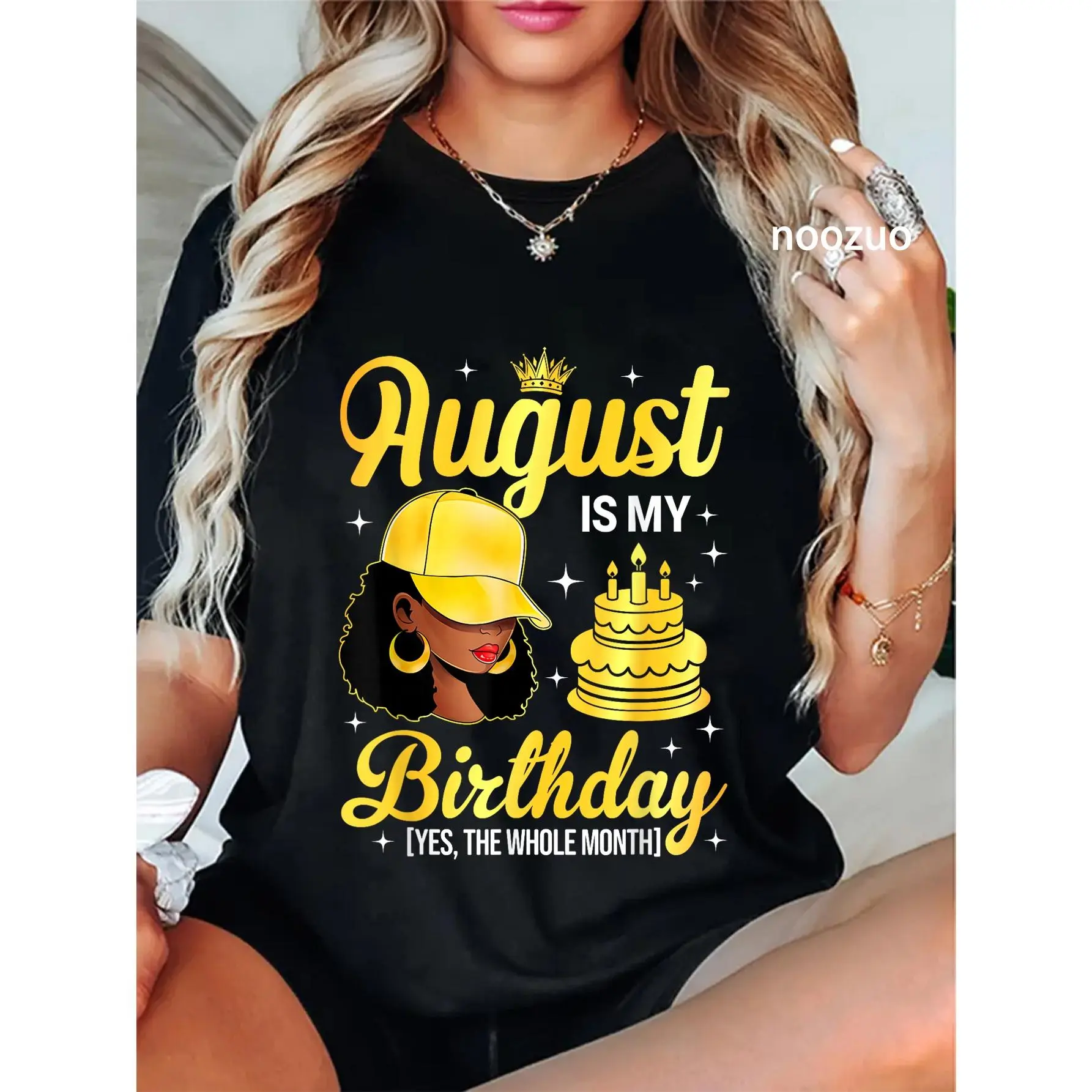 100% Cotton August is My Birthday Black Woman Afro Queen Bday Month T-Shirt