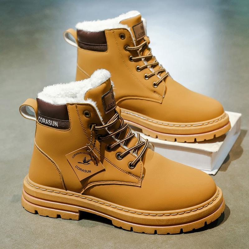 CORASUN 2025 US multi warehouse shipment for autumn and winter men's mid top sports and leisure shoes with fleece snow boots, anti slip work boots, leather covered outdoor boots, fashionable motorcycle boots