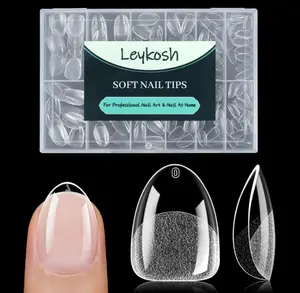 Extra Short Almond Nail Tips - 216pcs Soft Gel Full Cover Fake Nails, 70-Grit Pre-Sanded Matte Clear Press on Nails for Extension, DIY Home Manicure with 12 Sizes