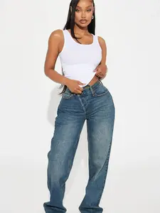 Crossover Straight Leg Tinted Jeans - Dark Wash