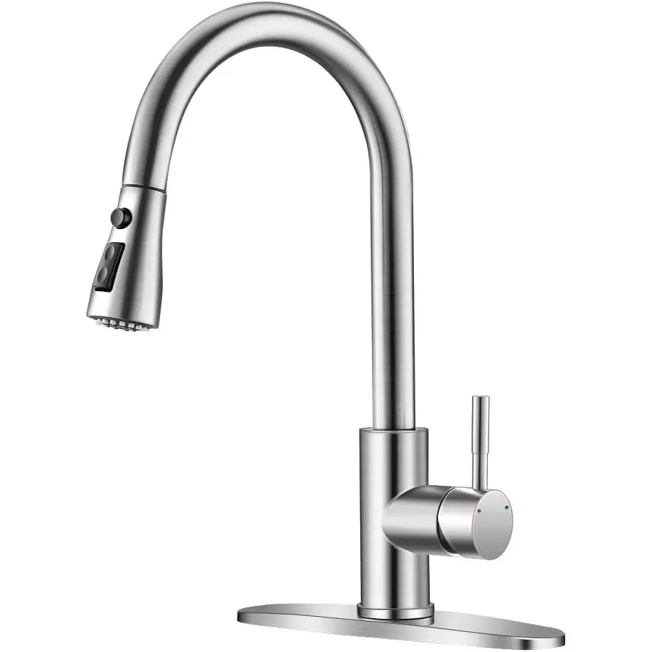 YUNMEIYI Kitchen Faucet with Pull Down Sprayer, Brushed Nickel Faucet for Kitchen Sink, Small High Arc RV Stainless Steel Single Handle Pull Out Kitchen Sink Faucet