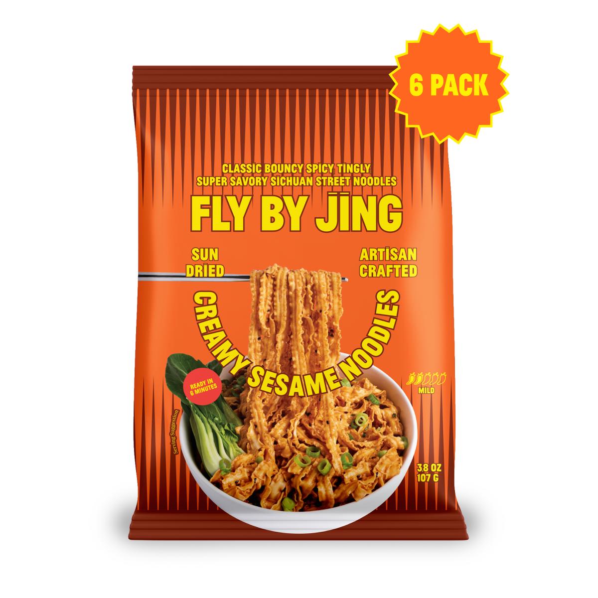 Fly By Jing Creamy Sesame Instant Noodles 6 Pack - Mild Spicy, Rich & Creamy, Inspired by Dan Dan Noodles, High Protein, Vegan & Non-GMO