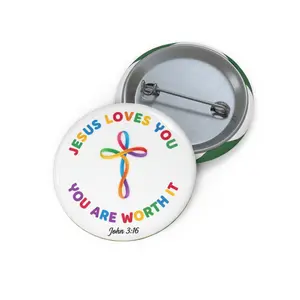 Jesus Loves You Cross Pin Button | You Are Worth It, John 3:16