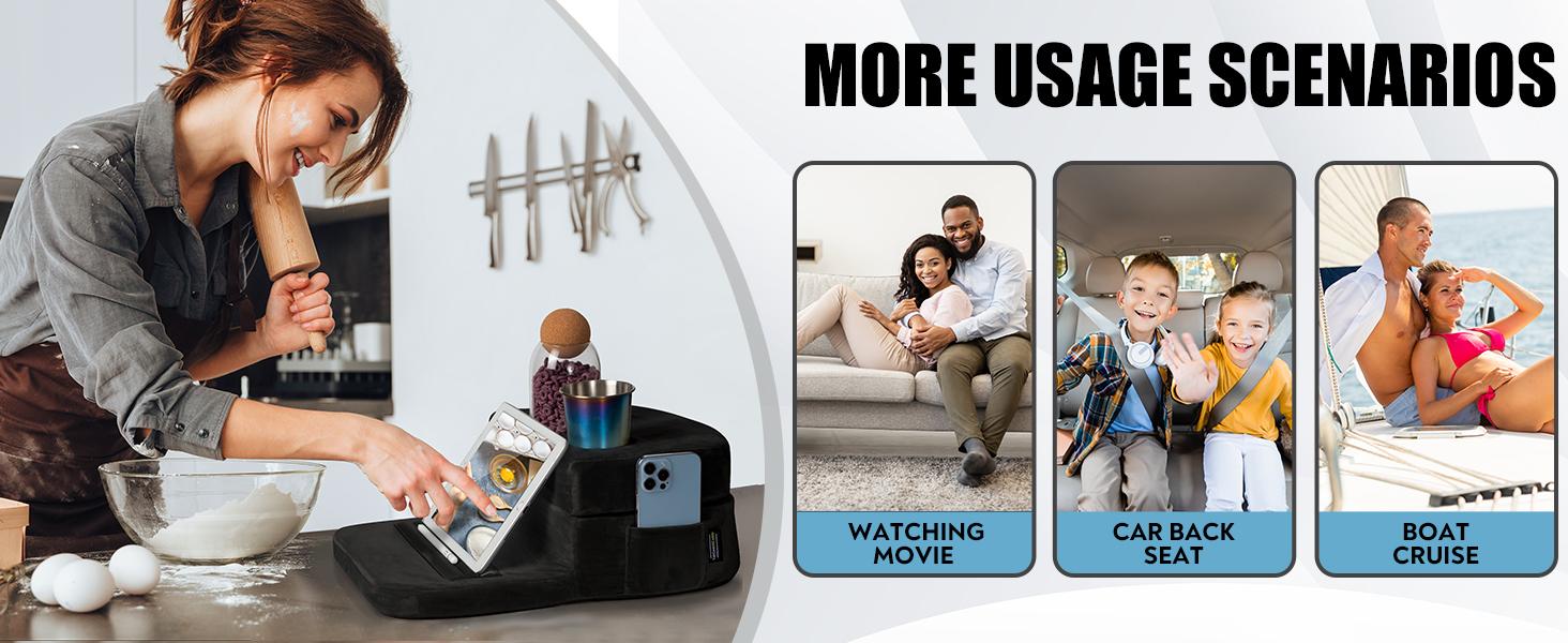 TabCouchCaddy - Couch Cup Holder Tray & Tablet Pillow Stand - Bed, Couch Caddy, Sofa, RV & Car - Holds Drinks, Snacks, Remotes, Phones, Tablet - iPad, Galaxy Tab Compatible | Bed Cup Holder (Black)