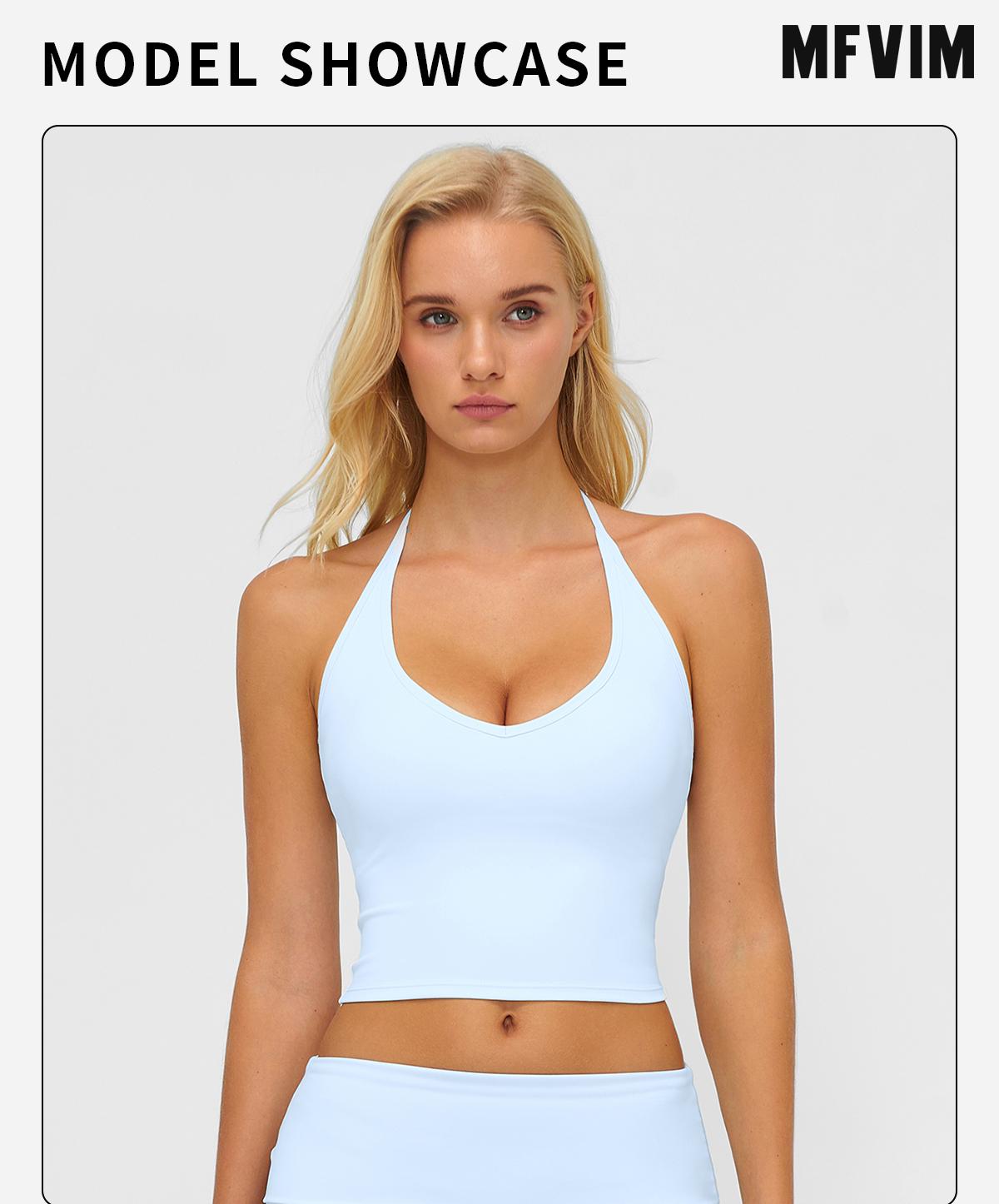 MFVIM Women's Fitted Sexy Shaping Yoga Top - Female V-Neck with Necklace Design, Breathable Skin-Friendly Nude Fabric, Ideal for Yoga, Gym, All Seasons