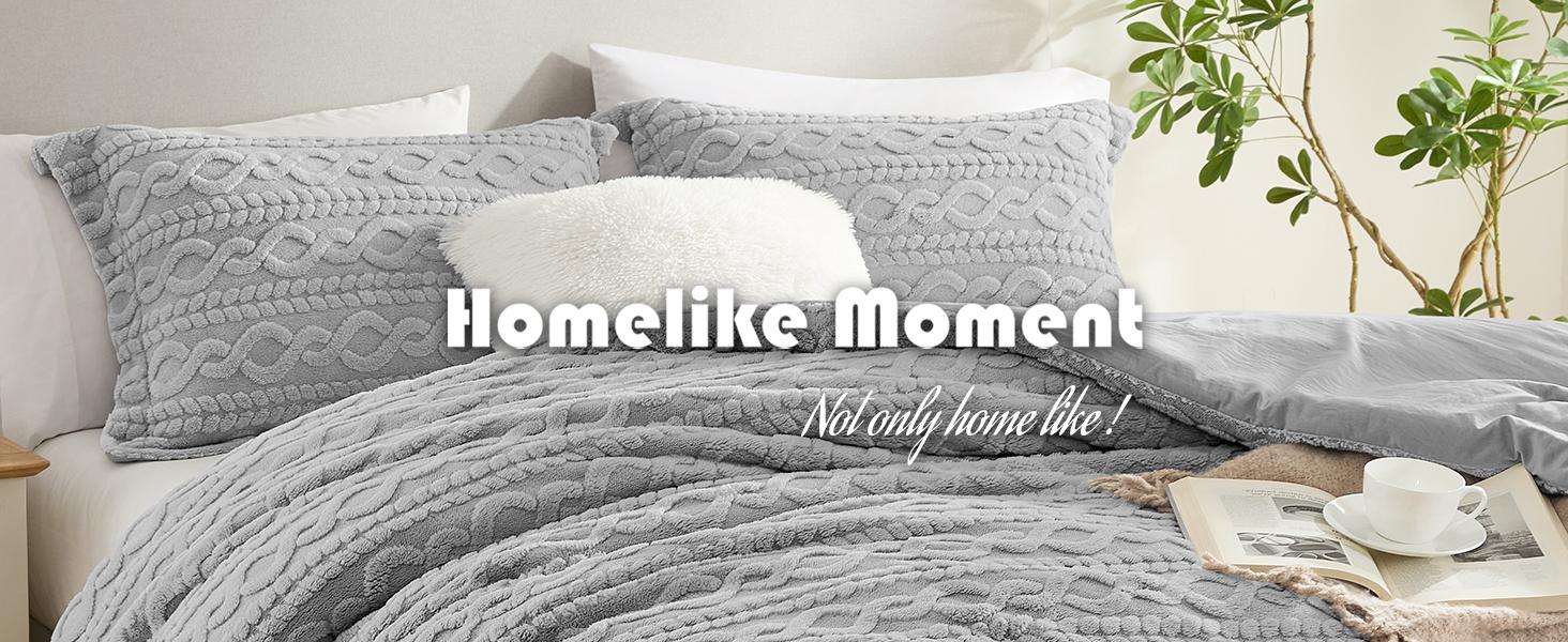 HOMELIKE MOMENT Queen Size Reversible Fluffy Fleece Comforter Set Ultra Soft Cozy Machine Washable Bedding for Christmas Winter Dorm & Bedroom Decor Beige 3-Piece Set, Valentines Gifts