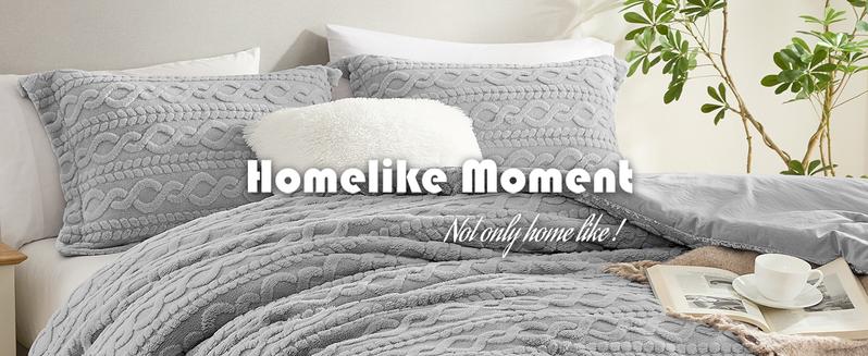 HOMELIKE MOMENT Queen Size Reversible Fluffy Fleece Comforter Set Ultra Soft Cozy Machine Washable Bedding for Christmas Winter Dorm & Bedroom Decor Beige 3-Piece Set, Valentines Gifts