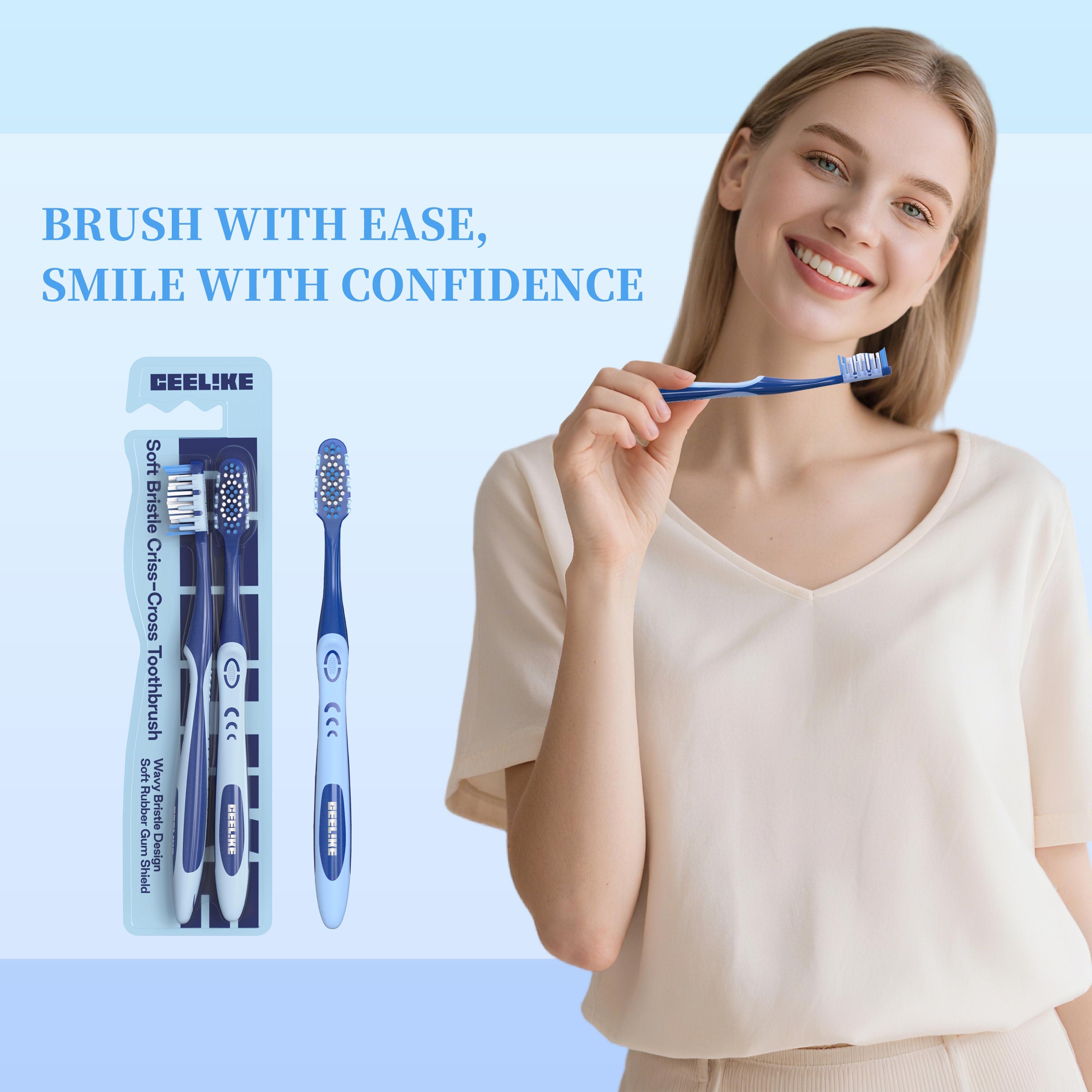 Ceelike Soft Bristle Criss-Cross Toothbrush | Twin Pack, Wave-Shaped Bristles & Ergonomic Handle | Soft Protection