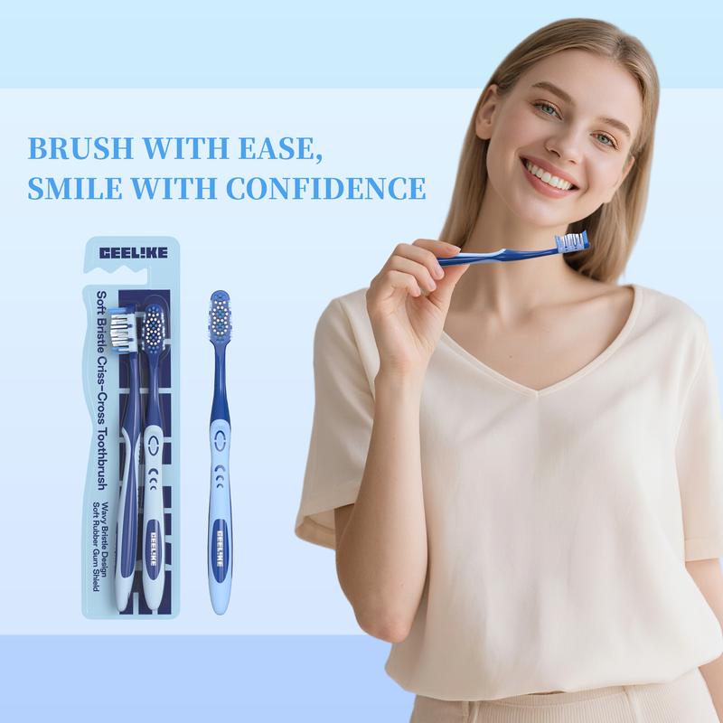 Ceelike Soft Bristle Criss-Cross Toothbrush | Twin Pack, Wave-Shaped Bristles & Ergonomic Handle | Soft Protection