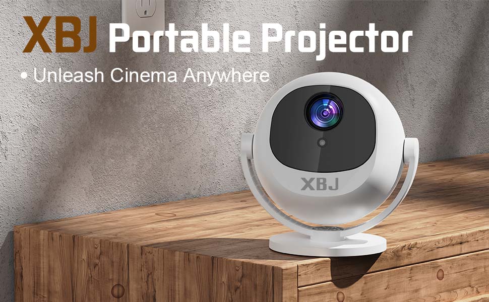 XBJ Portable Projector 360° Projection 2.4/5G WiFi 360° HDDual Band Wireless 6+ BT6.0 LED 200 Inch Screen Built-in Speaker 1080P Full HD Auto Keystone Electric Focus for HomeCinema Outdoor Use Great Gift