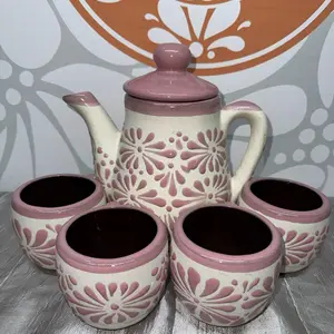 Cute Teapot Sets Perfect for Tea Lovers with talavera Design and 4 Matching Cups