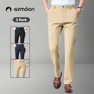 Gymoon 3 Pack Men's High Stretch Formal Dress Pants Slim Fit Wrinkle Resistant Business Casual Trousers Black Fleece Lined Extra Warmth - Polished Look Menswear Suit Fabric Stylish Workwear Plain Beige tiktok shop deals