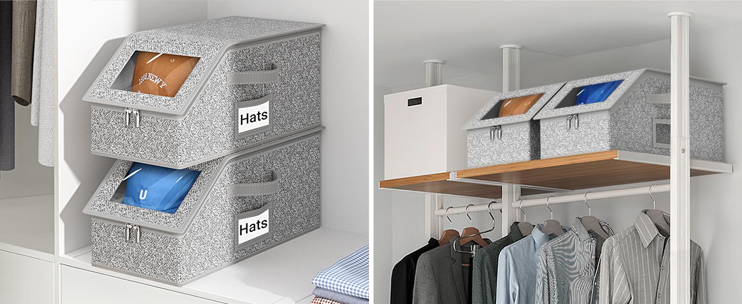 Stackable Hat Storage Boxes for Baseball Caps, Holds Up to 24 Hats, Durable Cardboard Box for Men, Classic Style, Wardrobe Organizer  storage storage organization organizer storage room storage adhd organization products Grey toy box Grey
