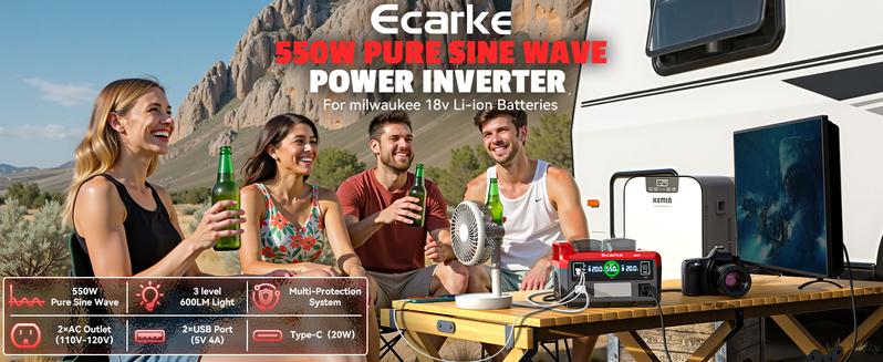 550W Power Inverter Compatible with Milwaukee 18V Battery, Battery NOT Included, Power Station DC 18V to AC 110V Pure Sine Wave, Battery Power Adapter 2 USB-A & 1 Type-C & 2 AC Outlet, Generator Phone Charger LED Light Camping Emergency 550W Power Inverter Compatible with Milwaukee 18V Battery, Battery NOT Included, Power Station DC 18V to AC 110V Pure Sine Wave, Battery Power Adapter 2 USB-A & 1 Type-C & 2 AC Outlet, Generator Phone Charger LED Light Camping Emergency