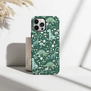 Cute Floral Dinosaurs Phone Case, Kawaii Dino Plants Phone Cases for iPhone 17 16 15 14 13 12 11