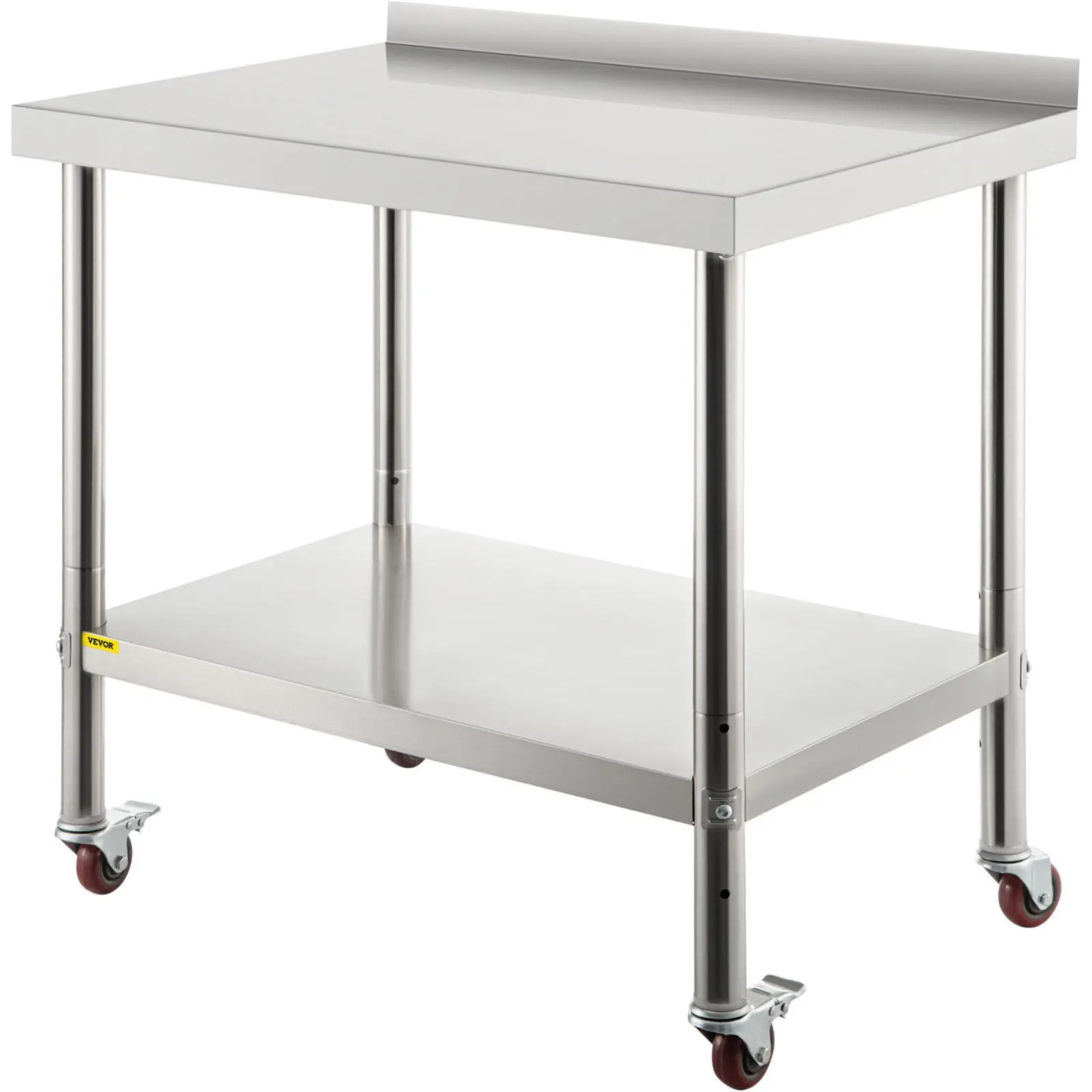 【SummerFinds】VEVOR Heavy-Duty Stainless Steel 201 Work Table - 30x24x35in, 440lbs Load Capacity, Sturdy Metal Surface, Backsplash, Adjustable Undershelf, 4 Smooth Brake Lock Wheels, Hand-Operated Mobility, No Wobble Commercial Station for Kitchens, Garage
