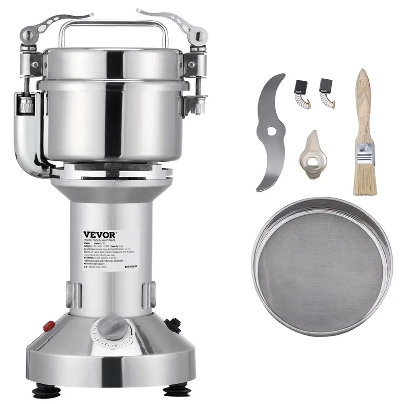 【Fallpicks】VEVOR 2000W Automatic Electric Grain Mill Grinder with Timer, 550g Stainless Steel Pulverizer Blades, Upgraded Safety Designs, Round Jar & Autostop When Open, Commercial Straight-Type Grinding Machine for Families’ Dry Grains, 28000 Rpm