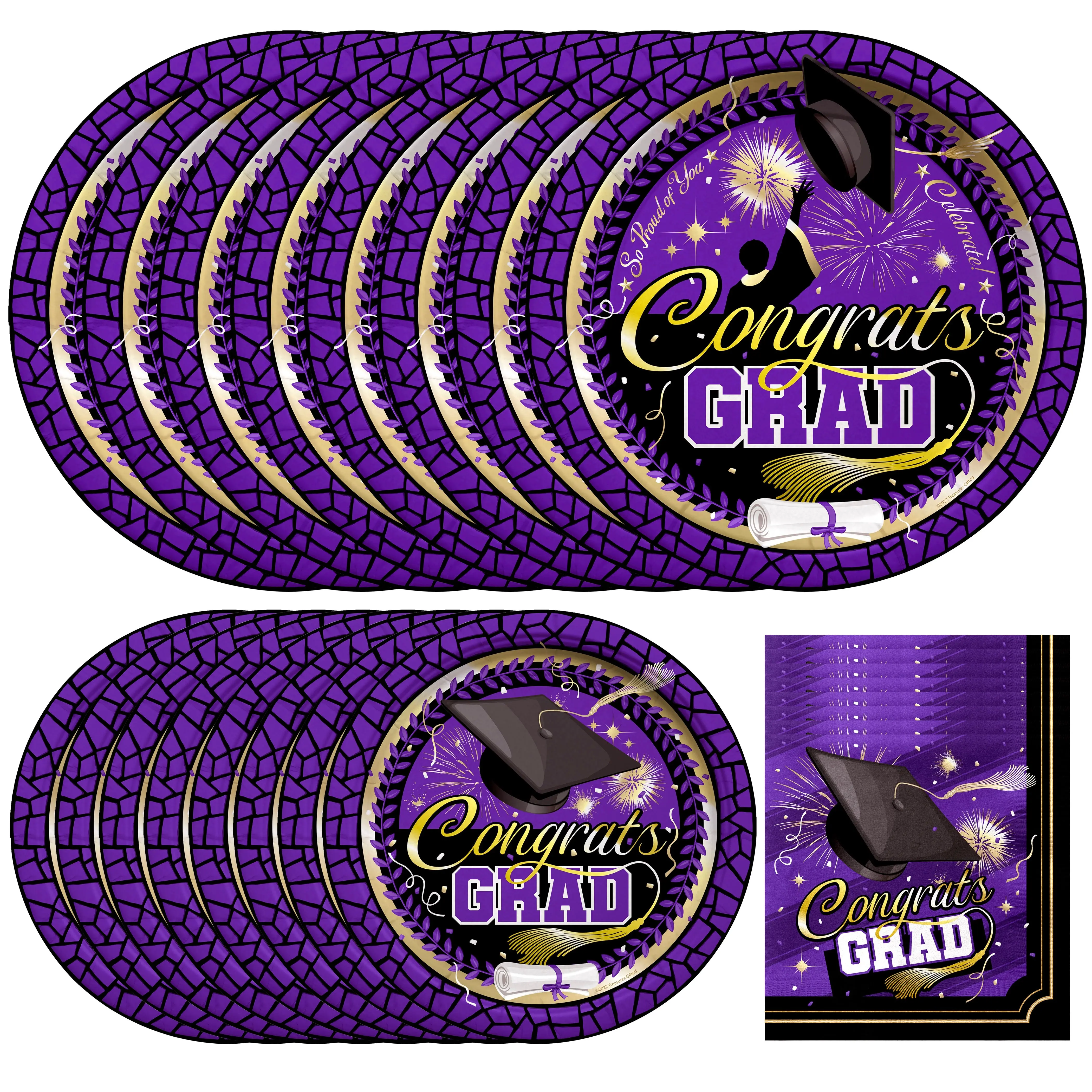 Purple Graduation Party Tableware Starter Set for 16 Guests