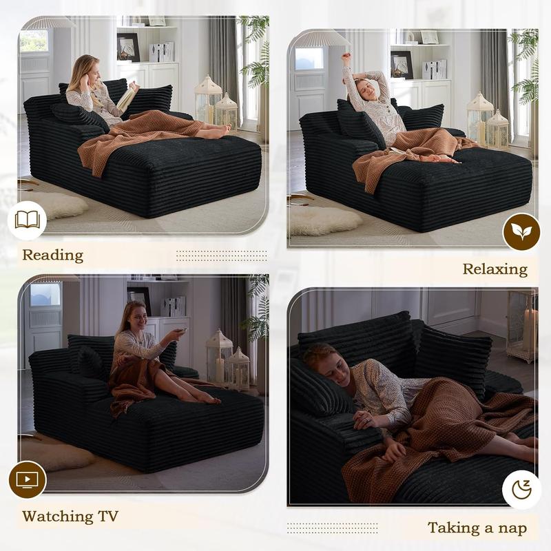 【New Year Special Discount】 Niccae 50" Chaise Lounge Indoor Corduroy Upholstered Plush Sofa Bed with 3 Throw Pillows Armrests No Assembly Required for Living Room Apartment , living room furniture