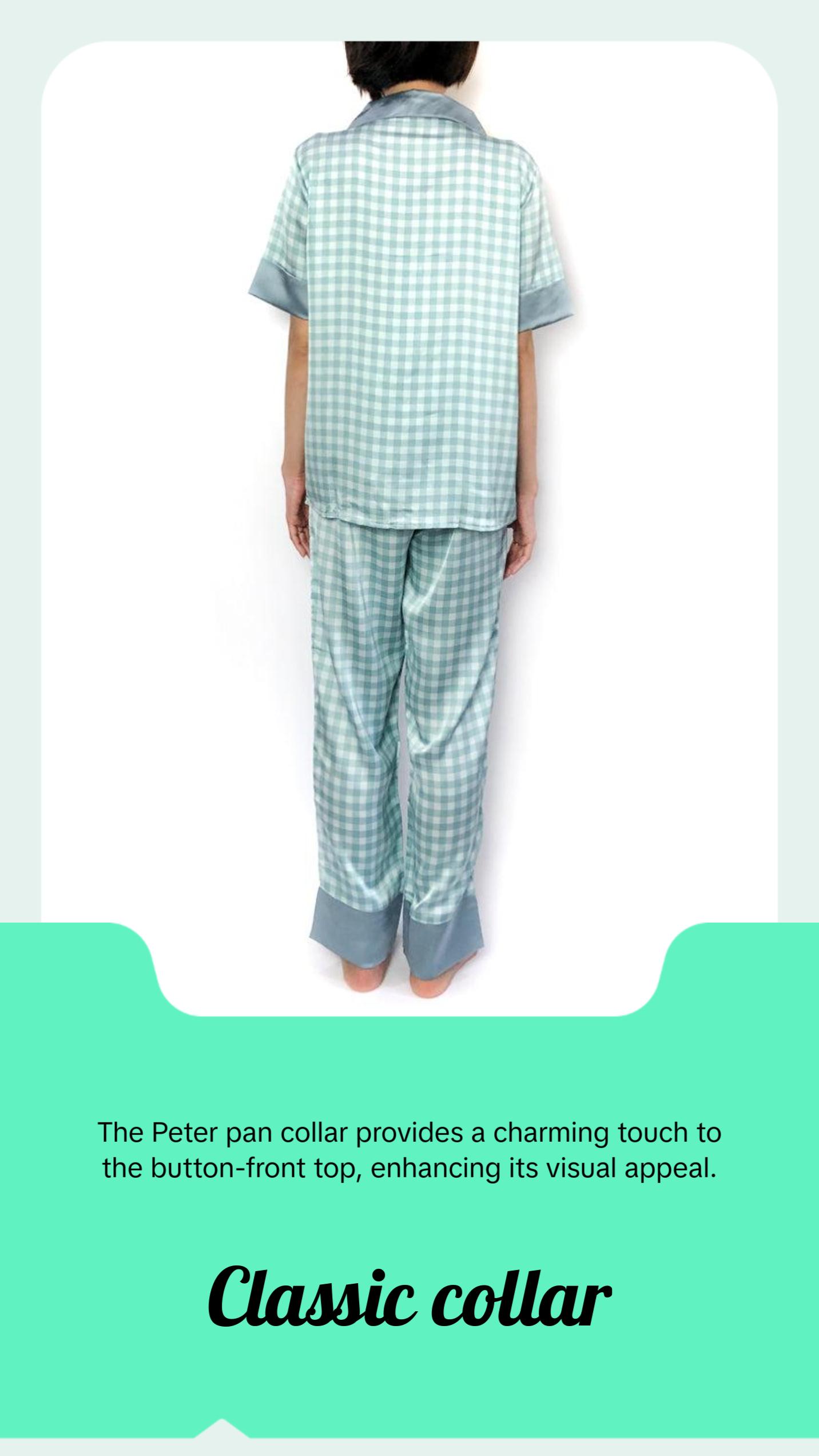 Blue Peter Pan Collar Grid Pajama Set