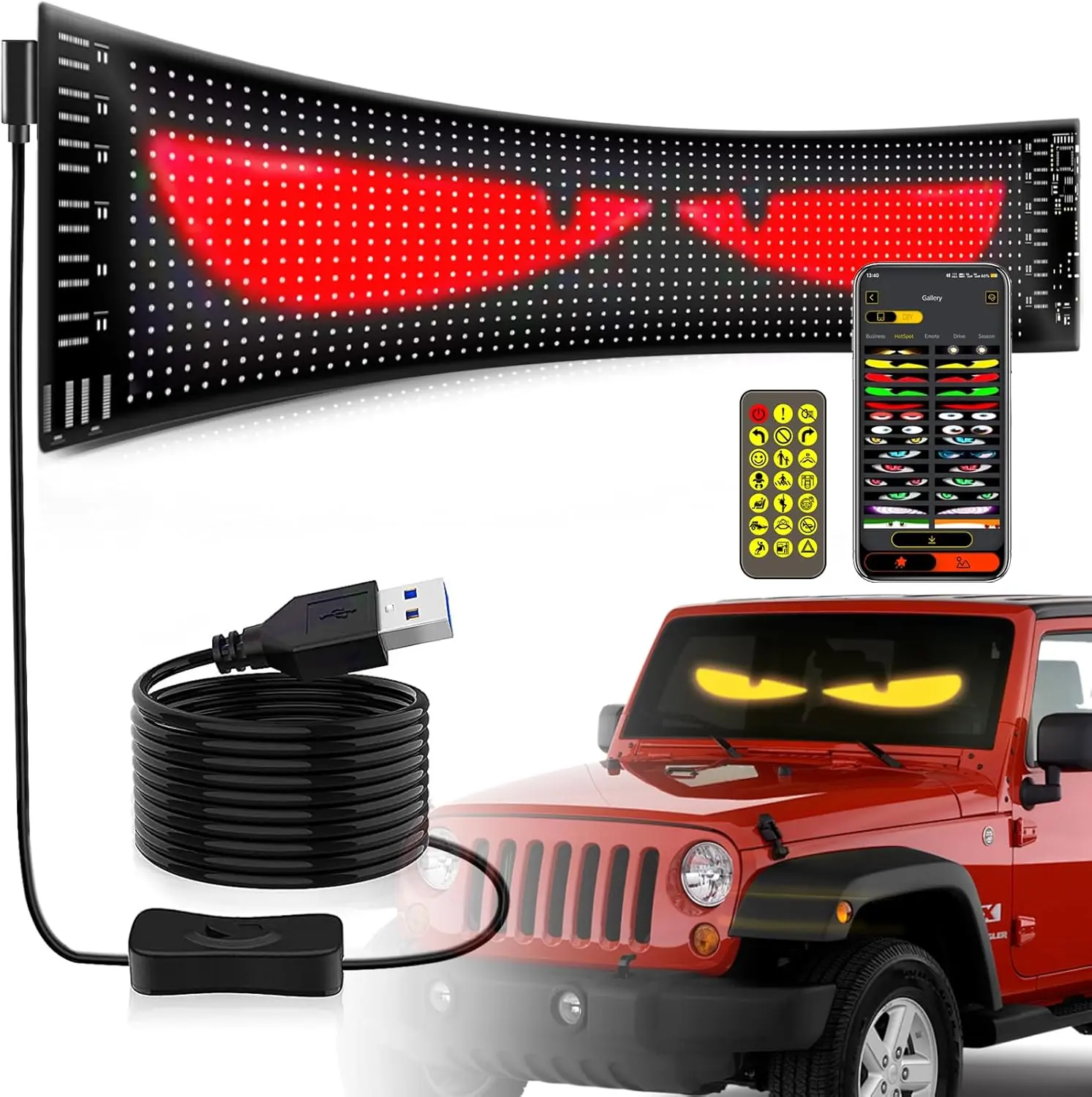 Programmable LED Scrolling Sign, Devil's Eye Light, 1PC 4Sizes Digital Display Matrix Panel Board, Bluetooth APP Control, Advertising LED Sign with Remote, Custom Text DIY Pattern Animation for Store Car Bar, Car Stuff, Tech Gadgets, Devil Eye Light Signs