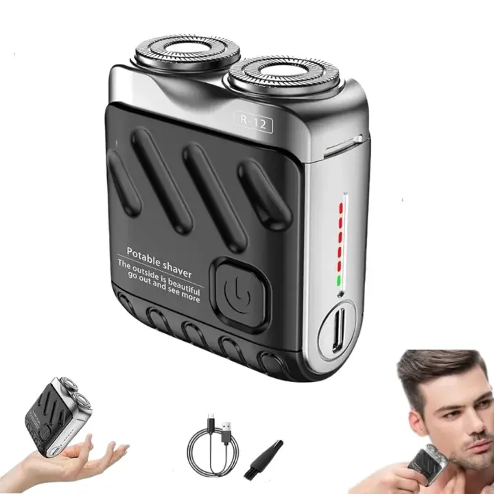 Portable Mini Electric Shaver for Men– USB Rechargeable Double-Head Razor with Cleaning Brush, Charging Cable & Storage Bag, Lightweight Electric Razor for Outdoors & Business Trips(Black)