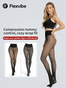 High Waist One-Piece Crotch Black Sheer Tights Plus Size Shaping Leggings