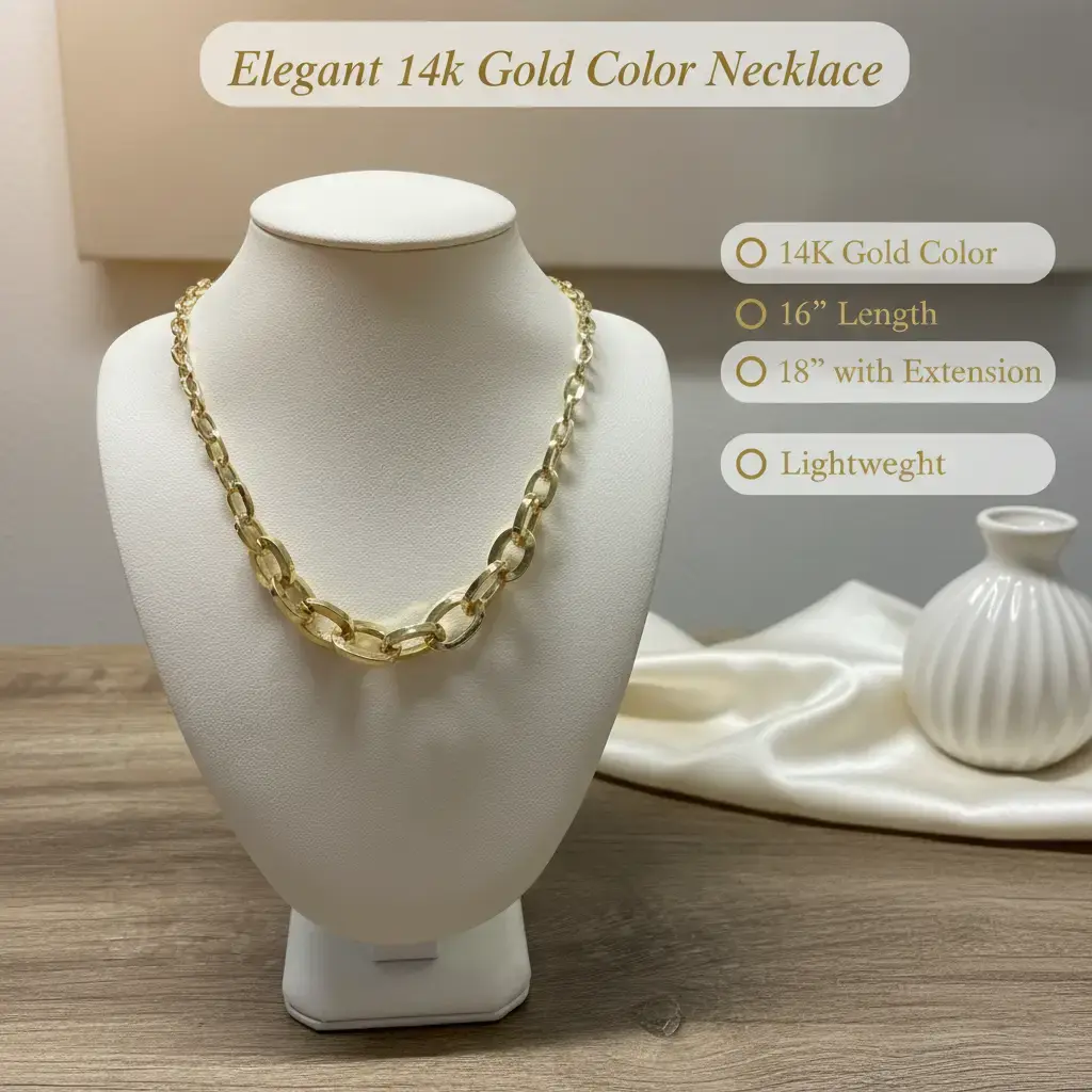 Amtiari Elegant Necklace – 14K Gold Laminated | 16” Length (18” with Extension) | Water-Resistant | Lightweight | Daily Wear