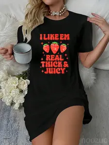 I Like Em Real Thick And Juicy Funny Strawberry Festival Casual Dress