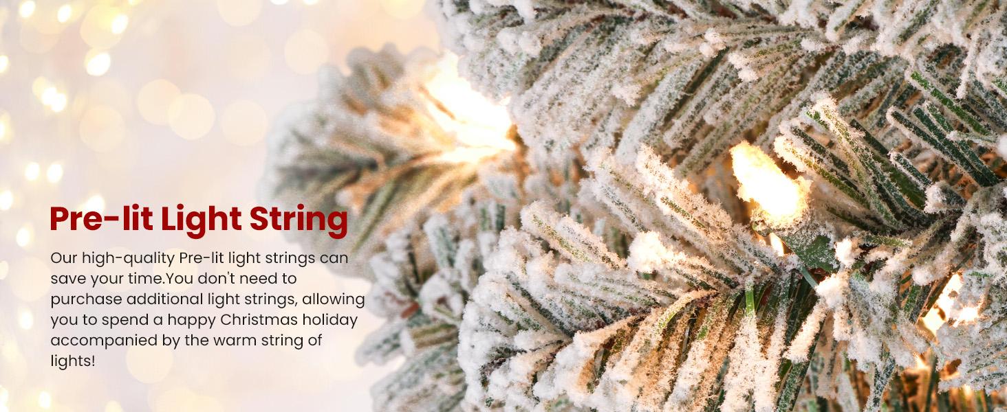 SHareconn 2025 6/ 7.5/ 9FT Pre-lit Snow Flocked Slim Christmas Tree with Warm White Lights & Dense Snow Flocked Branches Ideal Pencil Tree Decoration for Festive Home Decor