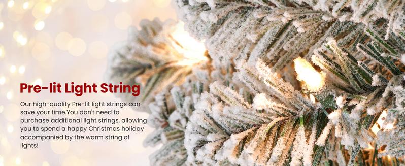 SHareconn 4/5/6/7.5/9 FT Pre-lit Snow Flocked Slim Christmas Tree with Warm White Lights & Dense Snow Flocked Branches, Ideal Pencil Tree Decoration