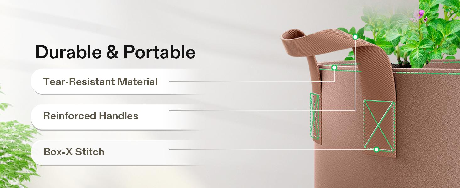 VIVOSUN 5-Pack Grow Bags Heavy Duty Thickened Nonwoven Fabric Pots with Strap Handles Tan