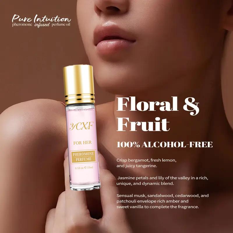 YCXF-3pcs Female Pheromone Perume -FreshTrendsScent,Alcohol-Free,Long-Lasting 0.34 0zRollerballDesign, Pink And Gold Design, ldeal Valentine's DayOrBirthday Gift pheromone perfume oil enhanced scentscent pheromone