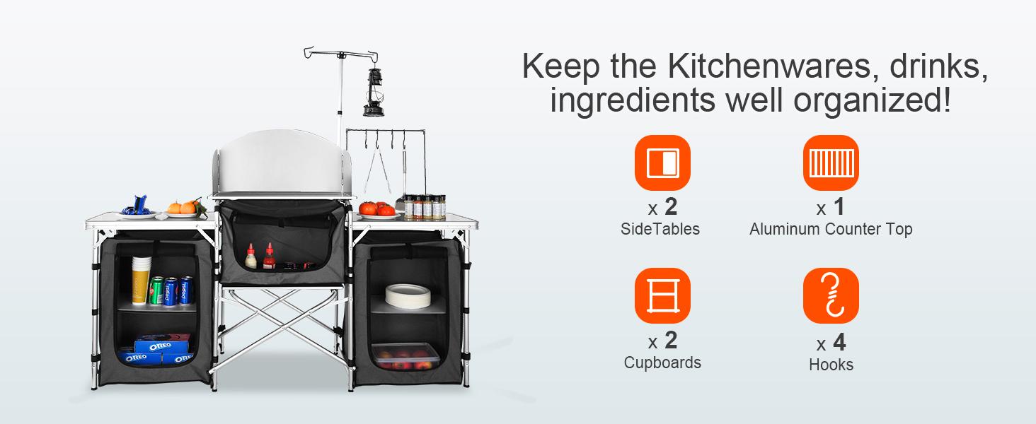 VEVOR Camping Kitchen Table, TikTokShopBlackFriday, Folding Outdoor Cooking Table with Storage Carrying Bag, Aluminum Cook Station 3 Cupboard & Detachable Windscreen, Quick Set-up for Picnics, BBQ, RV Traveling VEVOR Camping Kitchen Table, TikTokShopBlackFriday, Folding Outdoor Cooking Table with Storage Carrying Bag, Aluminum Cook Station 3 Cupboard & Detachable Windscreen, Quick Set-up for Picnics, BBQ, RV Traveling