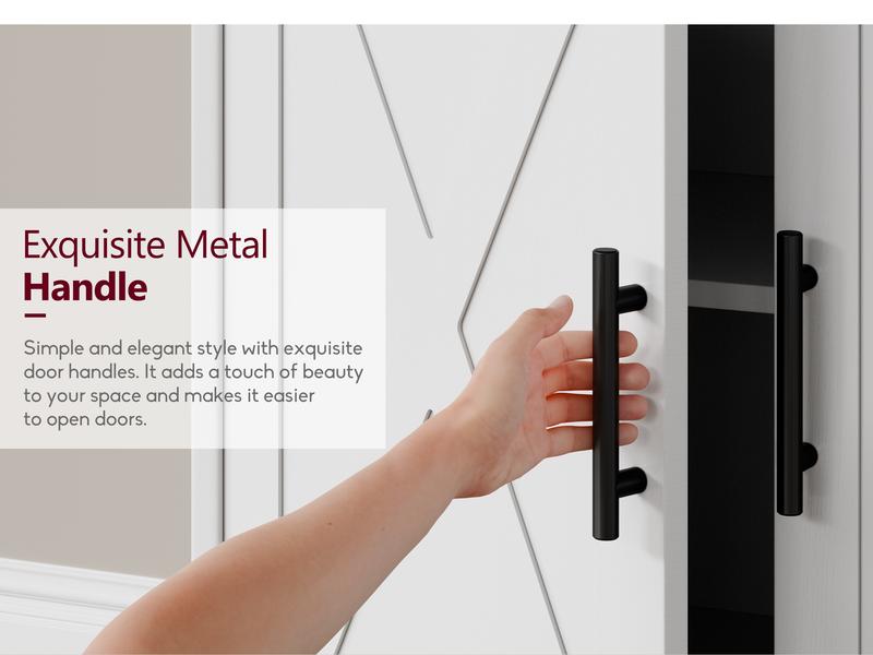 Walsunny Kitchen Buffet Sideboard Cabinet with 4 Doors and 3 Drawers, Entryway Adjustable Storage Shelf, Farmhouse Coffee Bar Cabinet for Kitchen, White