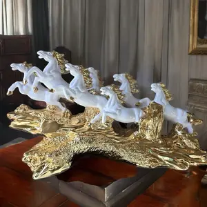 White 22 inches 7 Running Victory Horses Resin Statue Vastu Feng Shui Showpiece for Living Room,Home Decor,Office,Housewarming,Anniversary,Birthday Gift