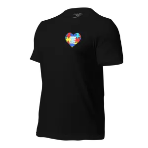 Heart & Stripes Autism Awareness Heart T-Shirt – Black & White Purpose-Driven Streetwear Tee