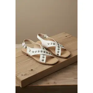 THE KYLIE WHITE STUDDED CROSS BAND SANDALS