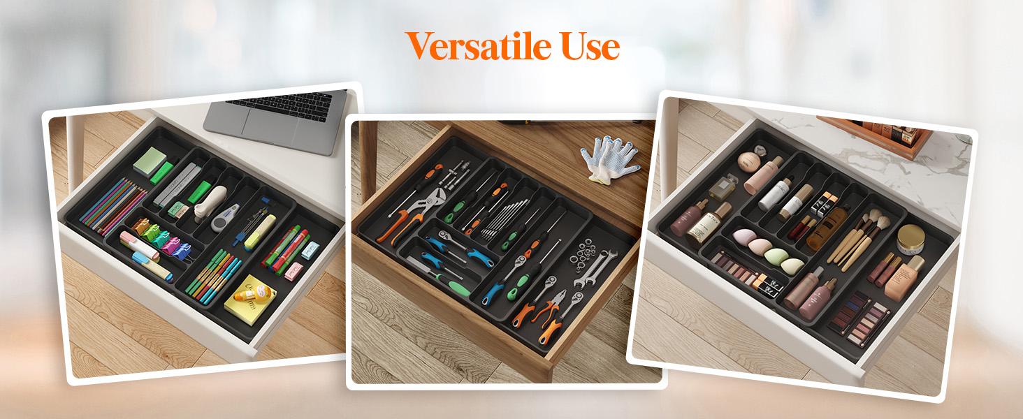 Lifewit Silverware Organizer for Kitchen Drawers, Expandable Utensil Tray with Removable Knife Block, Adjustable Cutlery & Flatware Holder, Large