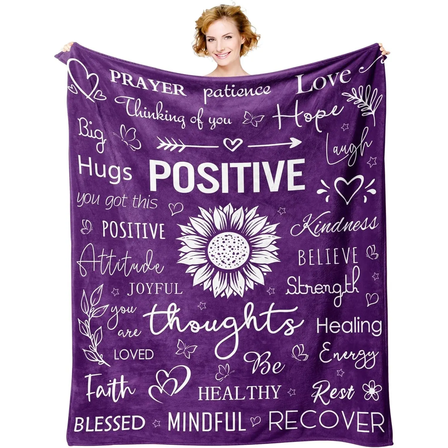 Get Well Soon Gifts for Women, Inspirational/Feel Better/Thinking of You/Encouragement/Surgery Recovery/Cancer Care Gifts for Women, Hug Healing Blanket Purple Thanksgiving holiday gifts for family, friends and children