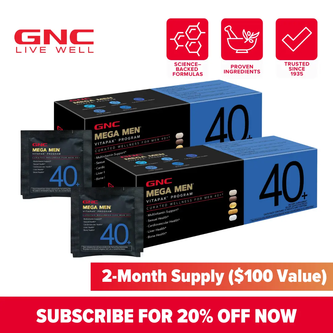 GNC 2-Pack Bundle: GNC Mega Men 40+ Vitapak Program (30 servings), Stress & Bone Support, 30 Count, Healthcare, Dietary Supplement, Overall Wellness, Fitness