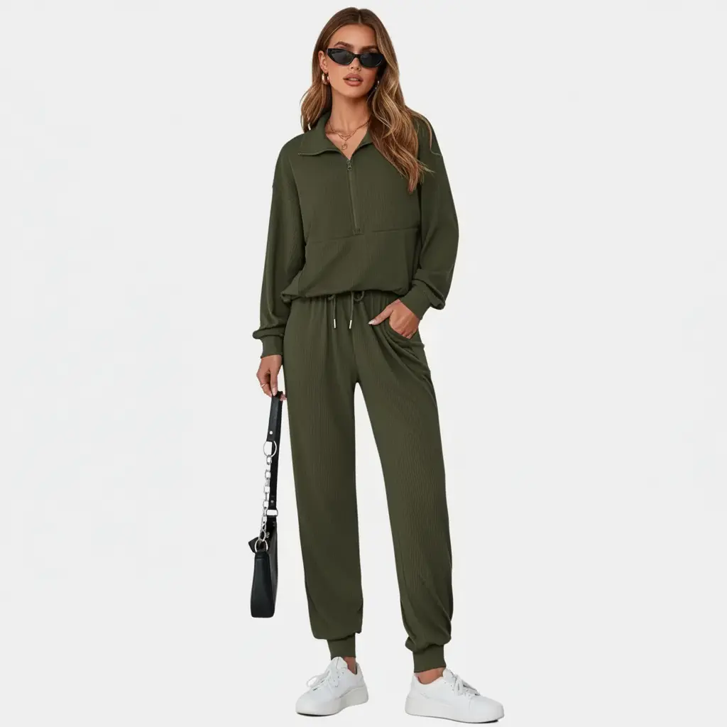 TFNOSIZE Women's Plus Size 2-Piece Half-Zip Long Sleeve Shirt & Pants Tracksuit Uniform, Athletic Set with Twisted Bow, Workout Gym Clothing for Summer Fitness Activities
