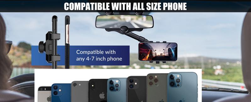 360 Degree Car Phone Holder Rearview Mirror, 2024 Multifunctional Navigation Bracket, 360° Rotatable & Retractable Car Phone Holder,car accessories