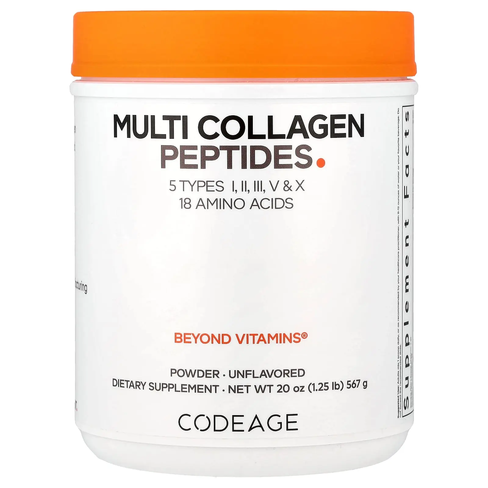 Codeage Multi Collagen Peptides Powder, Unflavored, 20 oz (567 g)