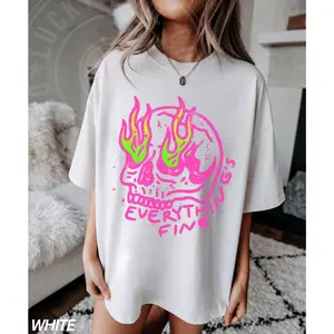 Everything is Fine Shirt, Retro Grunge Shirt, Sarcastic Shirt, Funny Skeleton Shirt, Festival Shirt Casual Cotton