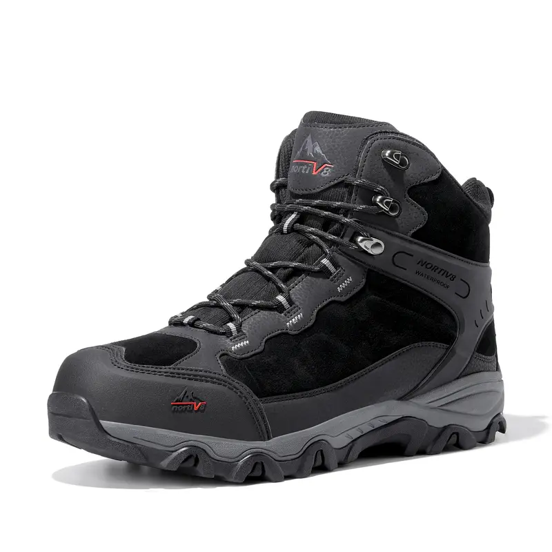 NORTIV 8 Men's Wide Fit Mid-Top Waterproof Suede Hiking Boots - Reinforced, All-Weather Grip, Rugged Rubber Outsole, Anti-Collision Design, Outdoor Shoes for Hiking/Camping, Backpacking, Wide Feet (10.5w, 11w)